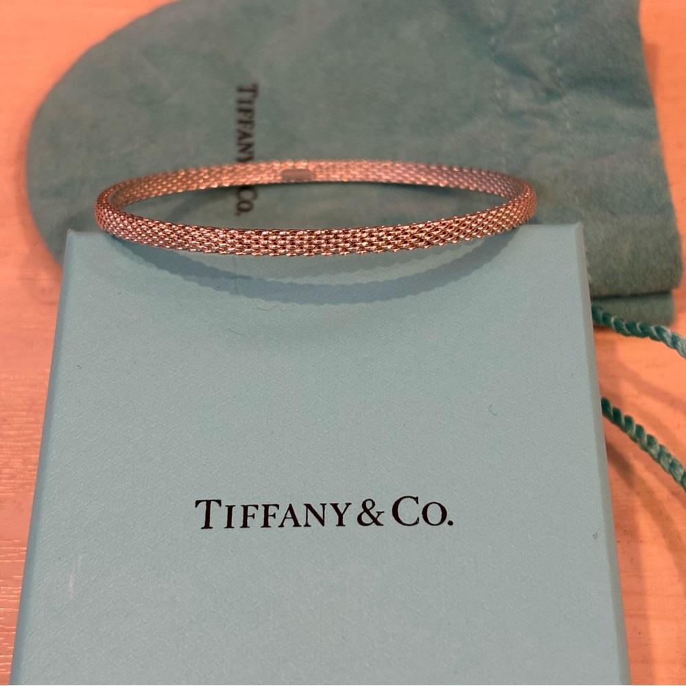 Tiffany & Co. Sterling Silver .925 Somerset Mesh Bangle Bracelet Sz. M
